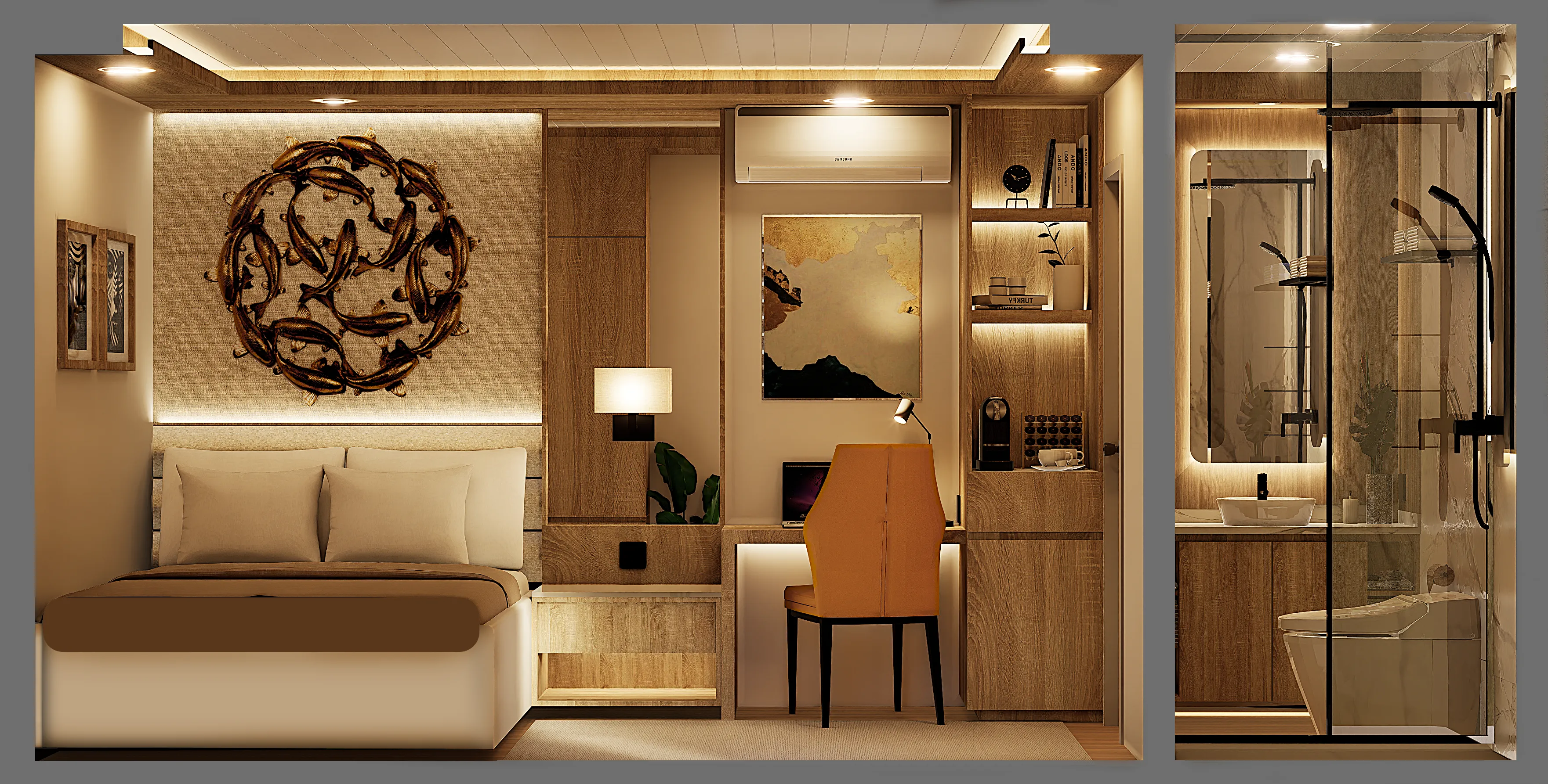 front view of a bedroom